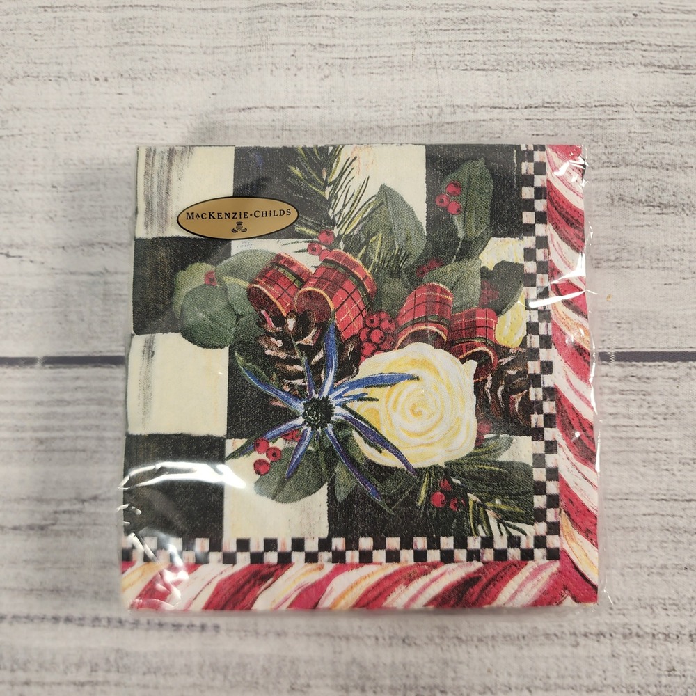 MacKenzie-Childs Scottish Bouquet Cocktail Napkins 20ct Courtly Check Christmas
